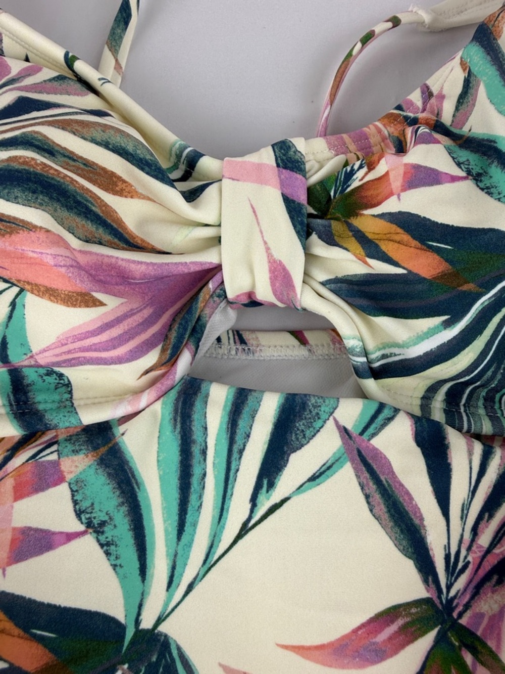 Shade & Shore Cream One-Piece Swimsuit with Pink & Teal Tropical Print - Picture 2 of 5